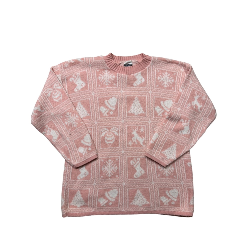 Vintage 80s 90s Huntington Ridge Pink Christmas Sweater Coquette Holiday Knit